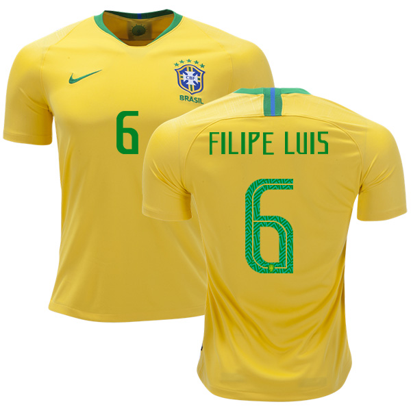 Brazil #6 Filipe Luis Home Soccer Country Jersey - Click Image to Close